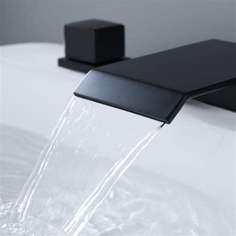 Moda Matte Black Waterfall Widespread Bathroom Sink Faucet Square ...