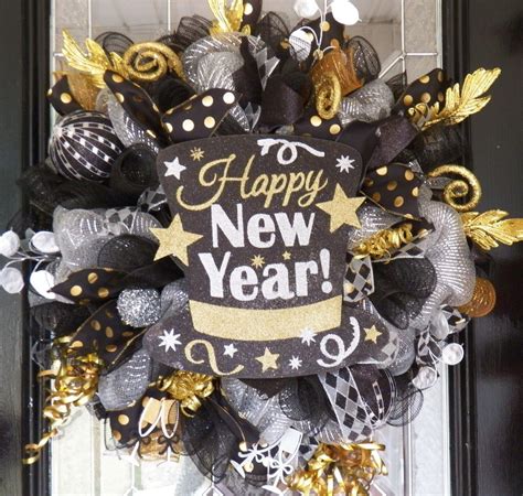 New Year's Wreath, New Year's Eve Party Decoration, Front door Wreaths, Deco Mesh… | New years ...