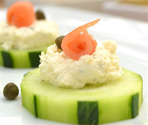 Cucumber Hors d'Oeuvres with Garlic & Herb Cheese, Smoked Salmon & Capers