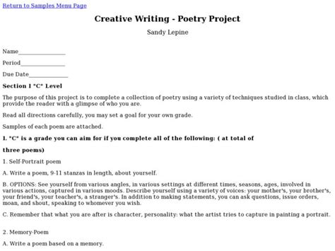 Creative Writing - Poetry Project Activity for 9th - 12th Grade | Lesson Planet