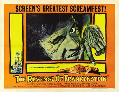 Movie Poster for the Hammer horror film "The Revenge of Frankenstein ...