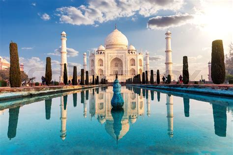 Taj Mahal and its reflection, famous view of India, Agra | Stock image | Colourbox