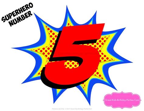 SUPERHERO NUMBER 5 Superhero Printables Number 5 Superhero Centerpiece Superhero Birthday ...