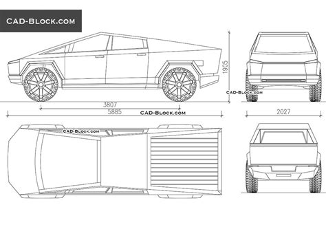 Tesla Cybertruck dimensions, blueprint for 3D modeling | Voiture, Vehicule