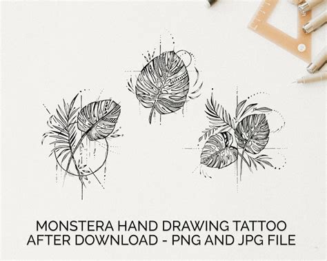 Monstera Tattoo Line drawing design for Plant Lovers | Etsy