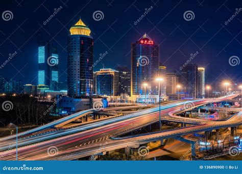 Night view of Beijing CBD stock photo. Image of skyline - 136890900