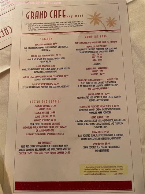 Online Menu of Grand Cafe Key West Restaurant, Key West, Florida, 33040 - Zmenu