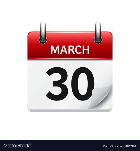 March 30 flat daily calendar icon Date Royalty Free Vector