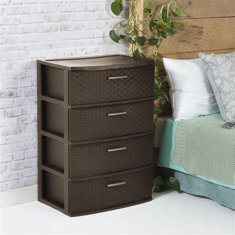 4 DRAWER PLASTIC STORAGE Organizer Cabinet Wide Weave Tower Dresser Espresso | eBay