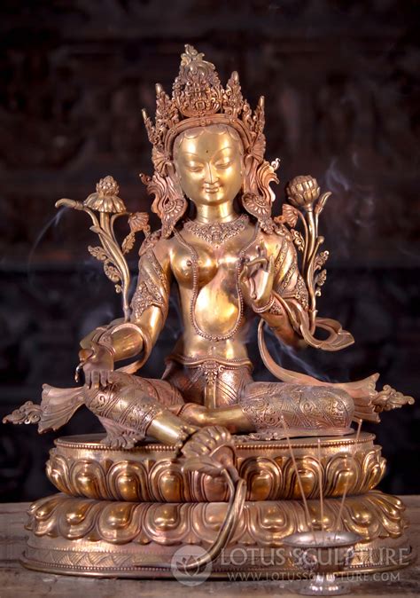 Polished Copper Buddhist Deity White Tara Sculpture Hand Crafted in ...