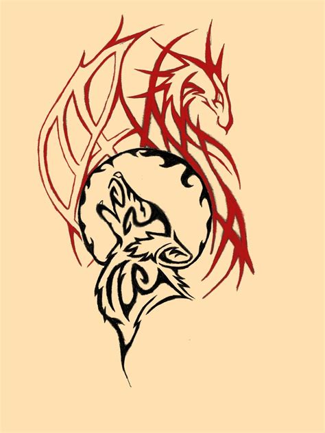 dragon and wolf tattoo designs - onelineartdrawingsheart