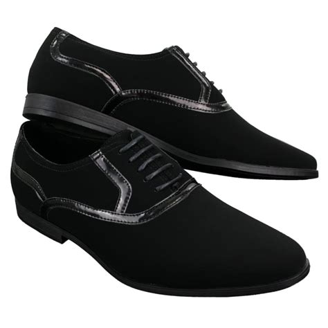 Mens Laced Black Shoes Smart Casual Suede Shiny Patent Leather Trim ...