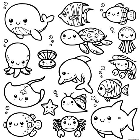 Coloriage animaux de la mer kawaii mignon - JeColorie.com