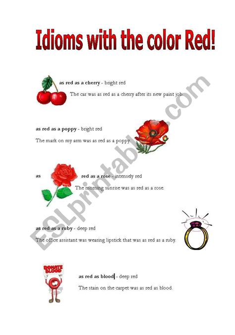 Idioms with the color red - ESL worksheet by Marusik