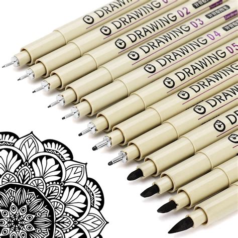 Micro Fineliner Drawing Art Pens: 12 Black Fine Line Waterproof Ink Set Artist Supplies Archival ...