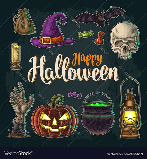 Happy halloween calligraphy lettering and set Vector Image