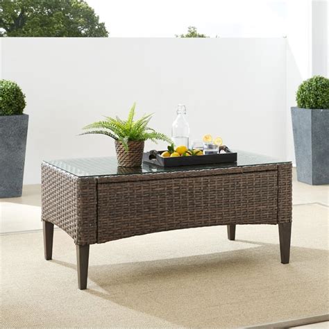 Crosley Rockport Outdoor Wicker Coffee Table in Oatmeal | Homesquare