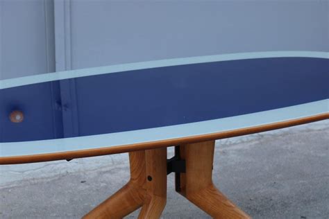Midcentury Oval Dining Table Chestnut Maple Cobalt Blue Glass Dassi ...