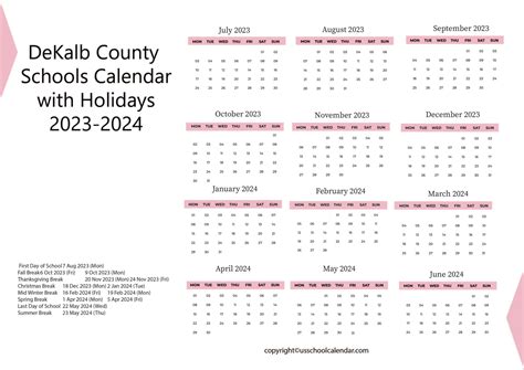 DeKalb County Schools Calendar with Holidays 2023-2024