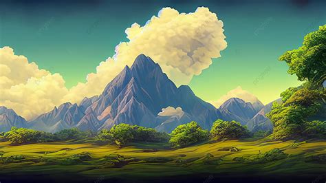 Fantasy Landscape With Mountains And Clouds In The Sky Digital Illustration 2d Game Background ...