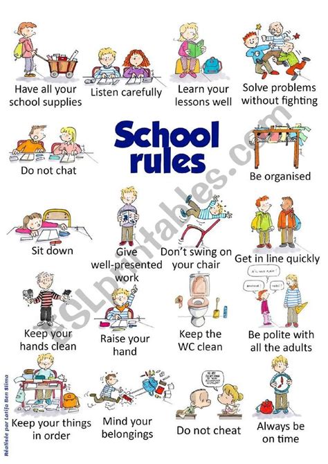 school Rules - ESL worksheet by Latifa_ben_slima | School rules, School ...