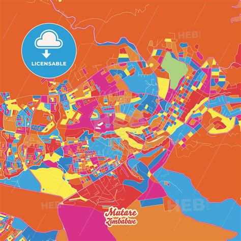 Mutare, Zimbabwe Crazy Colorful Map Print Template | Colorful map ...