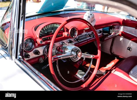 1957 White Ford Thunderbird leather interior on display at a vintage vehicle show in S. Florida ...