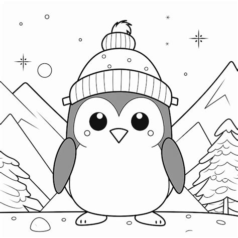 Premium Photo | A penguin wearing a hat and standing in front of a snowy mountain generative ai