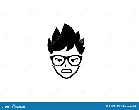 Boy with an Angry Face Wearing Glasses and Hair Standing Up for Logo Stock Illustration ...