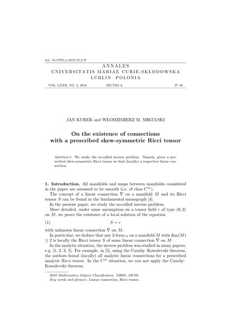 (PDF) On the existence of connections with a prescribed skew-symmetric Ricci tensor