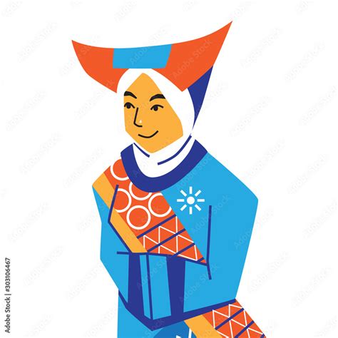 minang woman from indonesia wearing a minang traditional clothes vector illustration Stock ...