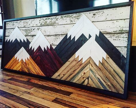 Barn wood mountain wall decor. | Etsy | Wood art diy, Mountain wood art ...