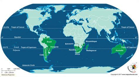 Which Countries Lie On The Tropic Of Capricorn? | Tropic of capricorn, World map showing ...