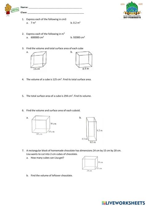 Volume - Surface Area of Cuboid and Cube online exercise for | Live ...