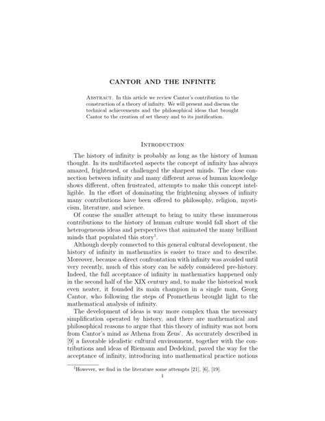 (PDF) Cantor and the infinite