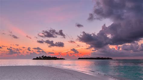 Desktop wallpaper beach, island, sunset, clouds, nature, hd image, picture, background, 62c54d ...