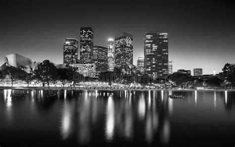 Los Angeles Skyline At Night Black And White