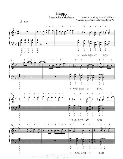 Happy by Pharrell Williams Piano Sheet Music | Intermediate Level | Sheet music, Piano sheet ...