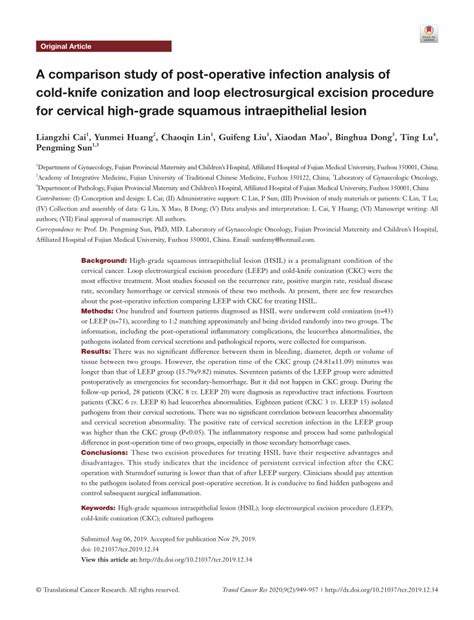 (PDF) A comparison study of post-operative infection analysis of cold-knife conization and loop ...