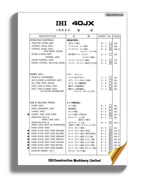 Ihi Mini Excavator 15nx2 R00 Parts Catalog