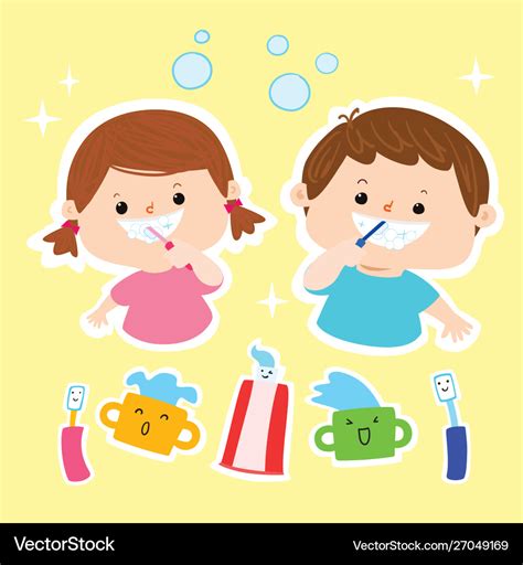 Kids brushing teeth cartoon Royalty Free Vector Image