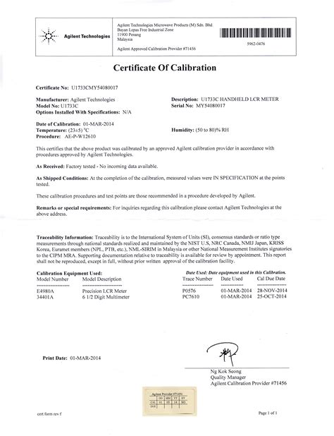 Otdr Calibration Certificate