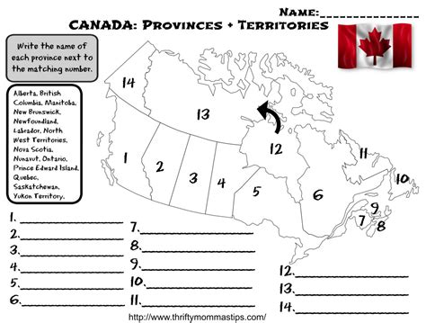 Canadian Provinces and Territories Worksheet - Thrifty Mommas Tips