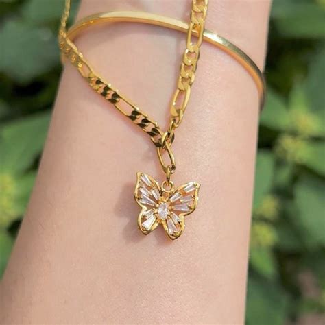 Jewelry | Diamond Butterfly Choker Necklace Chain Gold | Poshmark