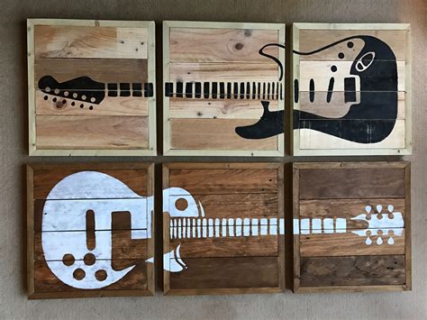 3 piece guitar wall art hand made from rescued wood. Full size outlines. Any colour.. | Guitar ...