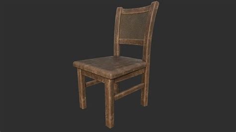 3D model Old Wooden Rattan chair 3D model with PBR Texture VR / AR ...