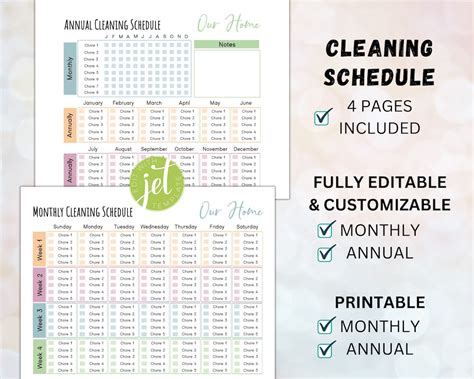 Editable Cleaning Schedule for Family, Chore Chart for Multiple Kids ...