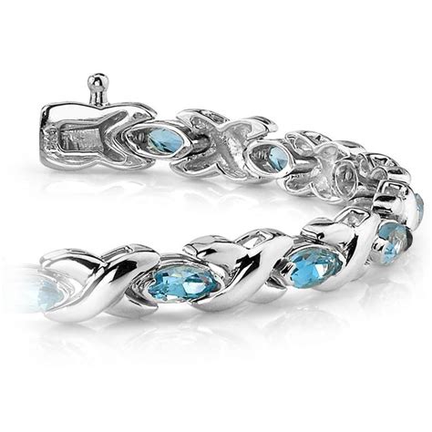 Swiss Blue Topaz Marquise Gem Bracelet in White Gold (5 ctw)