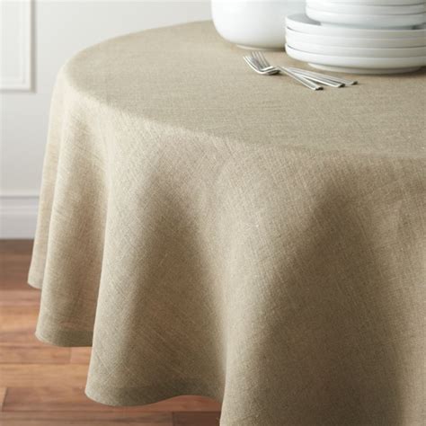 Beckett Natural 90" Round Linen Tablecloth | Crate and Barrel