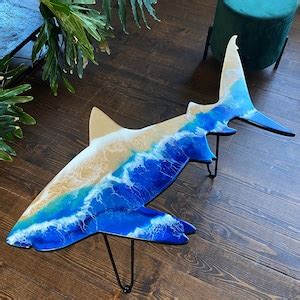 Shark Shape Ocean Epoxy Resin Table, Modern Coffee Table, Living Room Table, Wave Resin Coffee ...